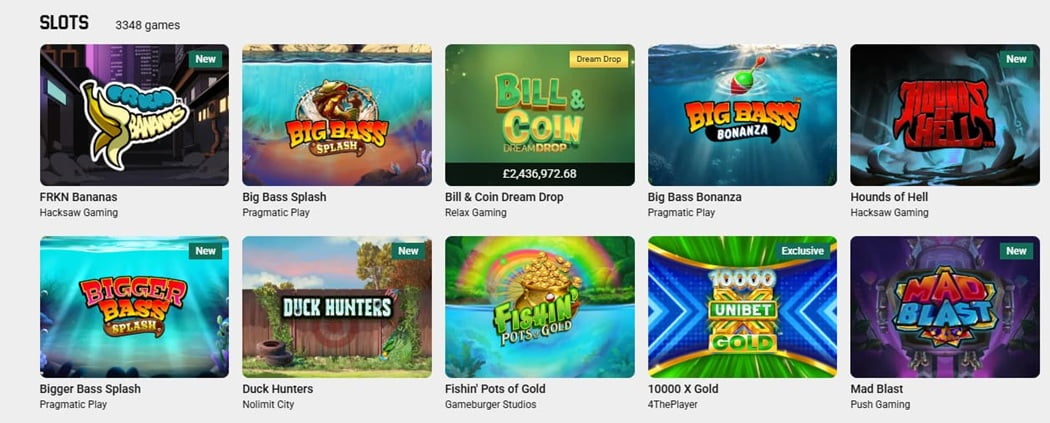 Unibet Game Selection